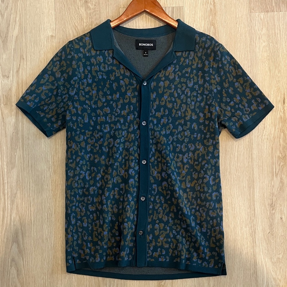 Bonobos Men's Knit Leopard Button Down Shirt - Men’s Small